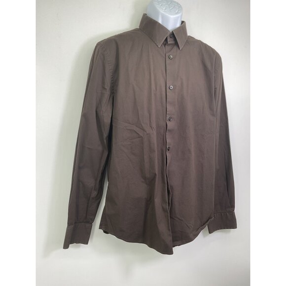 Express Mens Fitted Brown Button-Up Shirt Size L - Picture 1 of 7